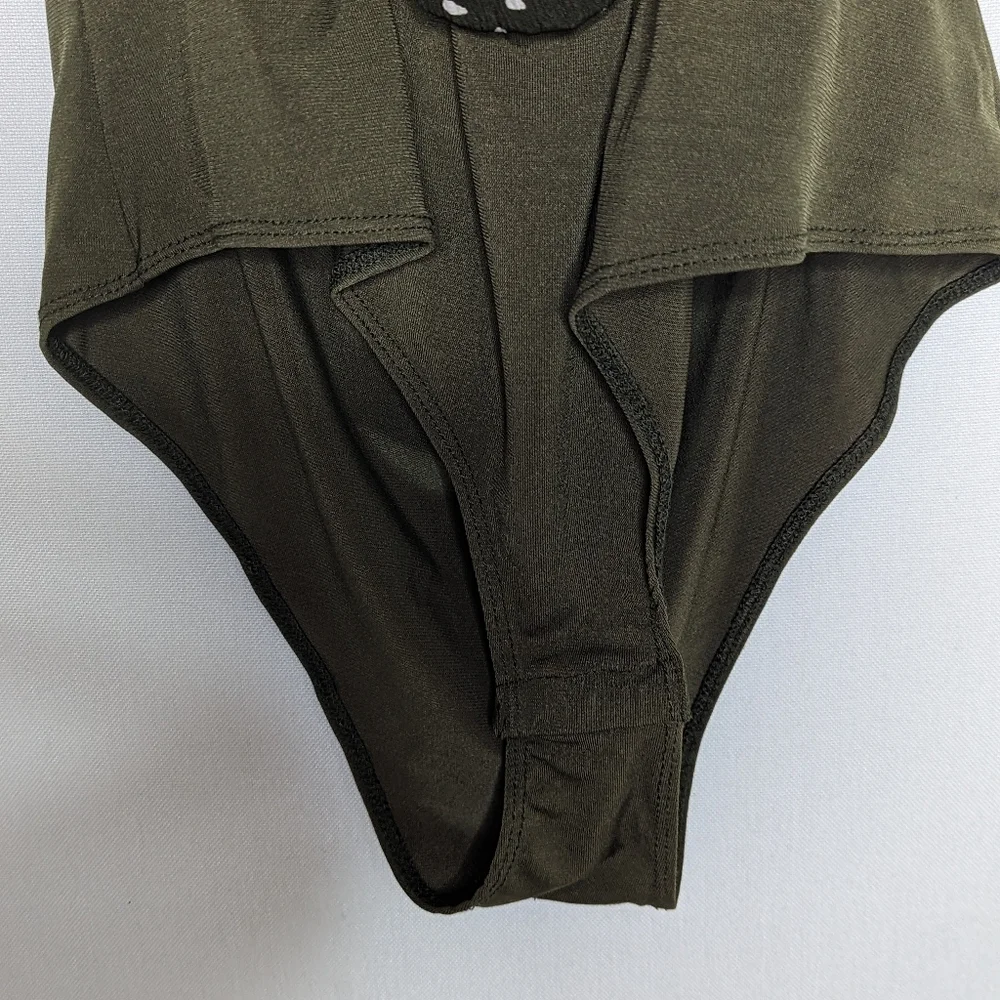 Escape by Blu Pepper Forest‎ Green Polka Dot Sz Large Bodysuit Halter Tie